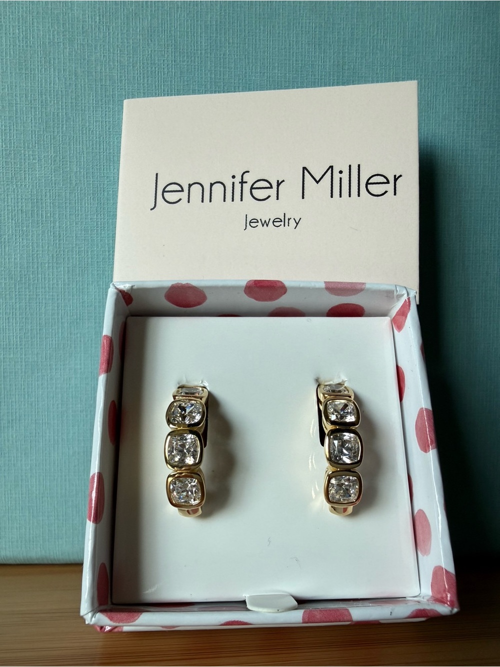 Diamonique x Jennifer Miller Cushion Cut Huggie Hoop Earrings- NIB